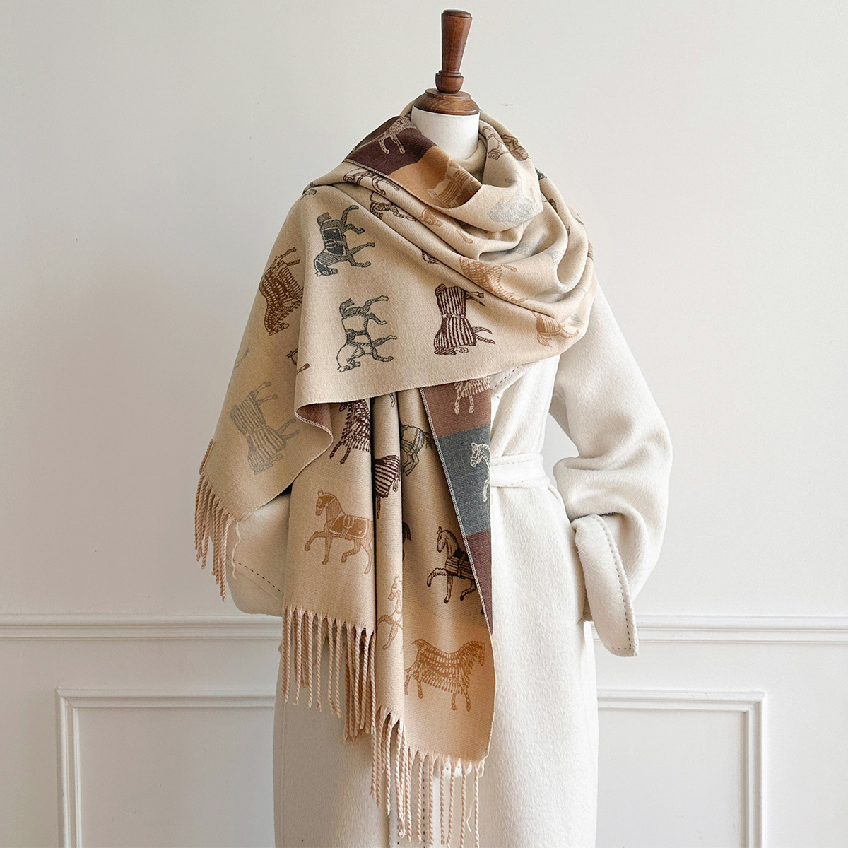 Woven Scarf Blanket - Winter Scarf Women Luxury Horse Print